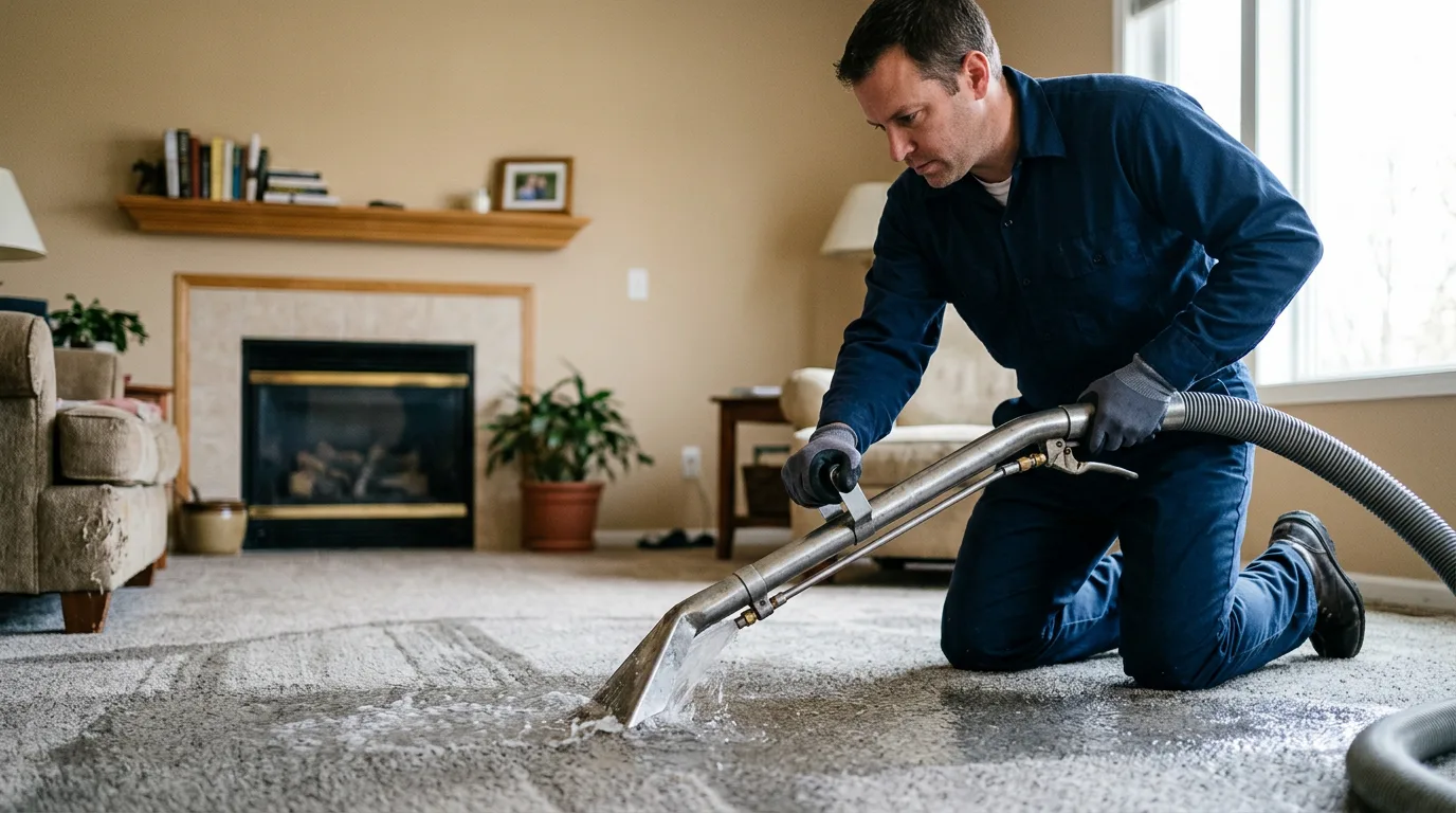 Water damage restoration technician working near Brighton, MA